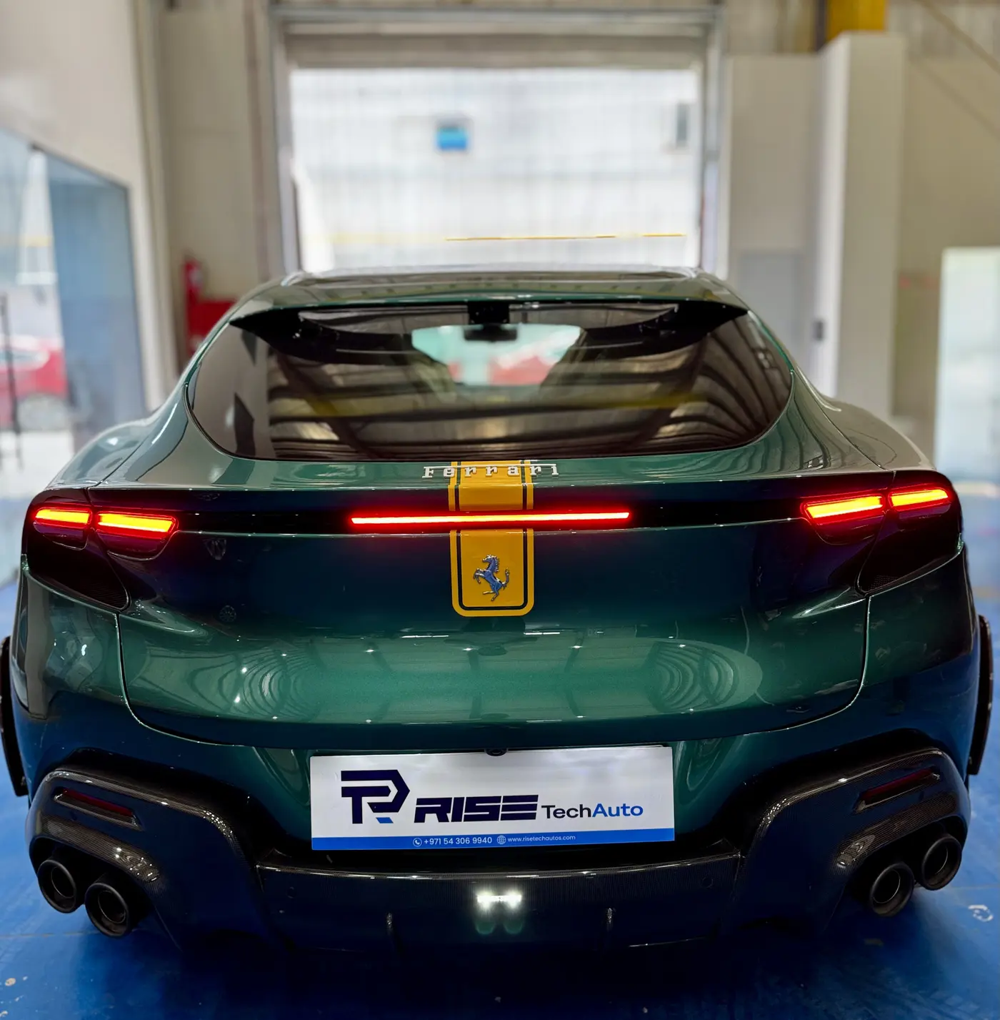 Car Detailing Dubai 53 Rear of a green Ferrari Purosangue detailed in Dubai