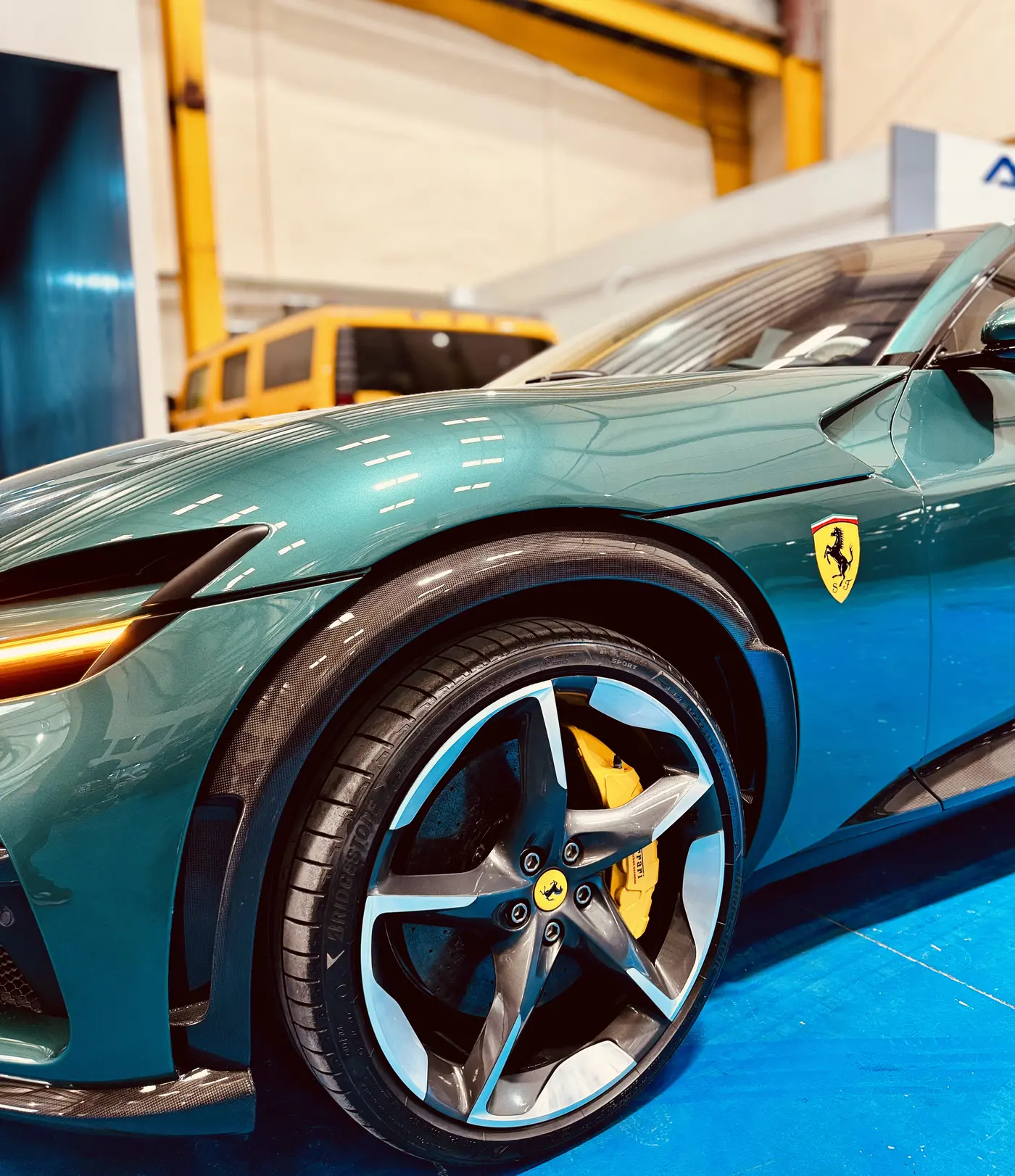 Ferrari Purosangue front wheel and bodywork serviced in Dubai