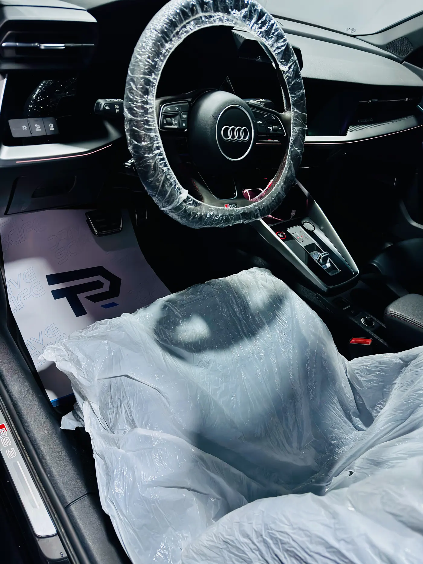 Car Detailing Dubai 52 Interior detailing with seat and floor protection at Rise Tech Auto Dubai